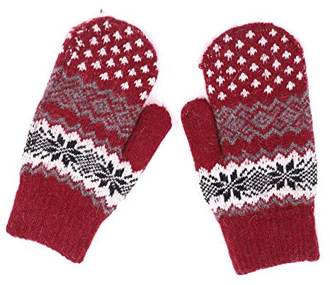 Handschuhe Warm Fäustlinge Damen Mädchen Winterhandschuhe Weich Damenhandschuhe Handwärmer Strick Fausthandschuhe Winter Wollhandschuhe Verdichkt Skihandschuhe für Radfahren Snowboard Outdoor (Rot)