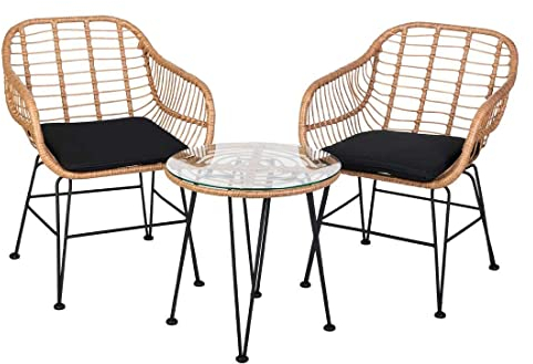 OUTLIV. Balkonmöbel Set 3-teilig Stahl Natur mit Rope-Geflecht und Sitzkissen, wetterfest und kompakt, ideal für Balkon und Terrasse