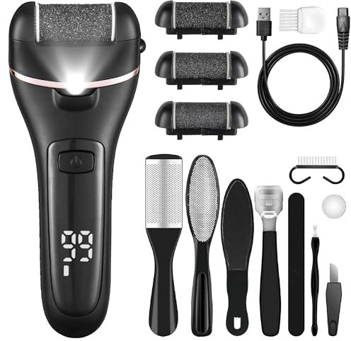 Bemece Electric Foot File Callus Remover, Professional Rechargeable Waterproof Pedicure Kit with 10 in 1 Foot Files Pedicure Tools Set for Cracked Heels Calluses and Dead Skin…（Gifting Recommendation）