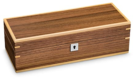Hermann Jäckle - Uhrenbox Bernau I Uhren-Box für 5 Uhren I Uhrenbox Holz I Uhrenkasten braun mit Walnuss-Dekor I Uhrenaufbewahrung I Uhrenbox für Armbanduhren I Uhr-Box I abschließbare Uhrenbox