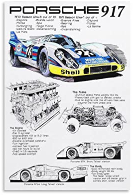 Vintage-Auto für Poster Porsche 917 Rennauto-Poster, dekoratives Gemälde, Leinwand, Wandposter und Kunstbild, modernes Familien-Schlafzimmer, Dekoration, Poster, 40 x 60 cm
