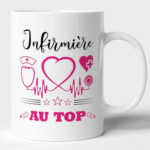 Lalasol Mug Infirmière Au Top – Tasse Cadeau Infirmière Pour Collègue Ami Famille Anniversaire Pot de Départ Noël – Original