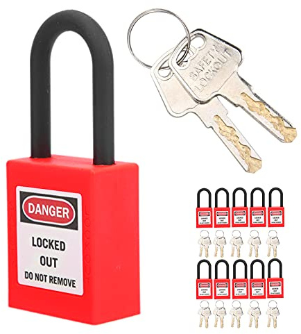 Lockout Vorhängeschloss, 10 Metall Lockout Tagout Schlösser mit 20 Schlüssel Sicherheits Vorhängeschlösser Rot Vorhänge Schloss, für Innen Außen Werkstatt Fabrik Garage (Rot)