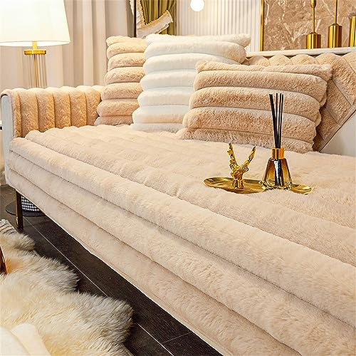 LINGKY Sofabezug Ecksofa L Form Kaninchen Plüsch Sofa Überzug Couchbezug Sofa/Couch Wurfdecke Eckcouch 3/2/1 Sitzer Sofaschutz Sofaüberwurfe Sofaschoner rutschfest Hund Katze (Kamel,70x70cm)