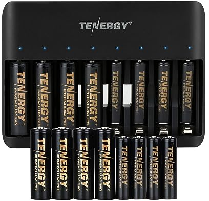 Tenergy TN477U 8-Bay Caricabatterie rapido per batterie ricaricabili NiMH/NiCD AA AAA con 8pcs AA e 8pcs AAA Premium Pro Batterie ricaricabili