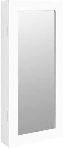 vidaXL Armoire à Bijoux avec Miroir Murale, Meuble de Rangement, Miroir de Maquillage Coiffeuse Salle de Bain Intérieur, Moderne, Blanc