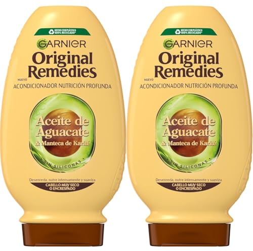 Garnier Original Remedies Aceite de aguacate y manteca de karité Acondicionador para pelo rebelde y encrespado 250 ml (Paquete de 2)