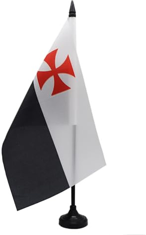 AZ FLAG Drapeau de Table Ordre du temple Croisades 21x14 cm Socle Plastique | Usage intérieur Drapeau de bureau de l'ordre du Temple finition cousue et bords renforcés polyester 100D