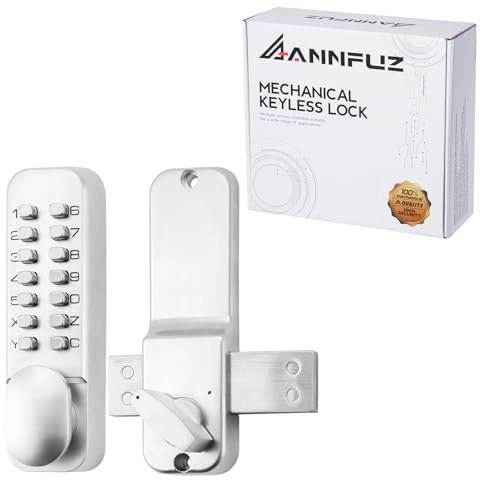 ANNFUZ Digital Code Push Button Door Lock with Bolt,Fits 60mm & 70mm Backset, Mechanical Combination Keypad Door Knob Lock,Keyless Garden Gate Lock,No Power (Chrome)