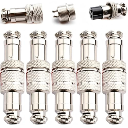 VISSQH 5 Paia GX16 3 Pin Connettore Aviazione,16mm Connettore Aviazione Maschio Femmina,Presa aeronautica,Connettore Aviazione Pannello Metallo(Docking)