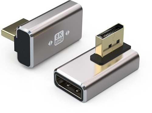 VMOJO 90 Grad DisplayPort Adapter 8K, DP 1.4 Stecker auf Buchse, 2 Stück | Für Gaming, Laptop & Monitor. Vertikaler Winkel, ideal als Verlängerungsstecker. Unterstützt 8K@60Hz UHD HDR. Plug & Play.