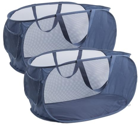 Faltbare Wäschekorb, Pop-Up-Design, Seitentasche, groß, für schmutzige Kleidung, Badezimmer, Kinderzimmer, Reisen, Camping, 57x36x36 cm, Marineblau, 2 Stück