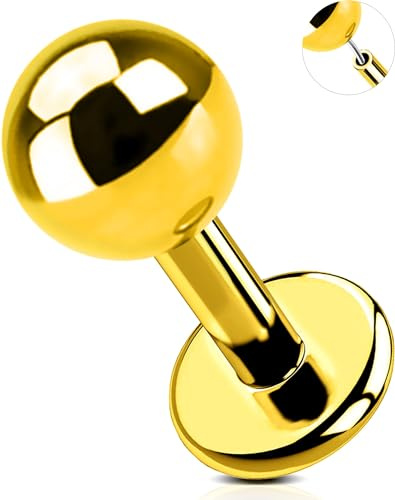 OUFER Body Piercing Push In Labret Piercing Stud Titanium Lip Bar 16G Helix Tragus Conch Earrings Jewellery Threadless Gold Flat Back Labret Lip Earrings