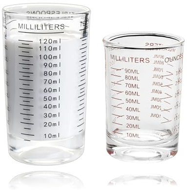 2 Stück ClMessbecher Cocktail - Messbecher Klein 90ml Und 120ml - Messbecher Glas - Measuring Cups 50ml