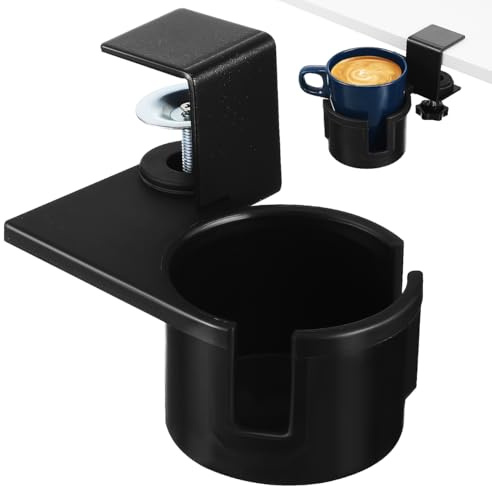 PRETYZOOM Portabicchieri Da Scrivania Morsetto Regolabile 180° Porta Bicchiere Rotante Anti Versamento Supporto Porta Tazza Da Tavolo Per Ufficio Casa Spazio Massimizzato