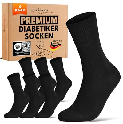 sockenkauf24 Calze Diabetici Uomo 39-42 Donna Nero 97% Cotone 6 Paia senza Elastico senza Cucitura