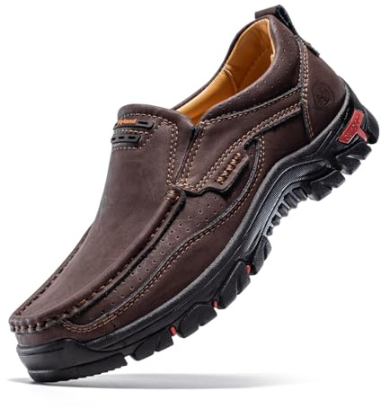 FLYLAND Men's Fashion Slip On Loafers Vintage Classical Leather Ankle Boots Handmade Chukka Boots Daily Casual Work Office Shoes Driving Shoes Brown Color US 14
