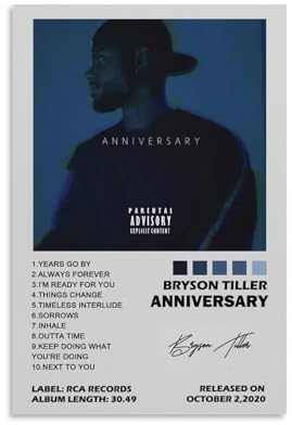 NWQV Bryson Tiller Jubiläumsmusikalbum-Cover, Leinwand, Kunst, Malerei, Dekor, Wandposter, Poster, Wandkunst, dekoratives Gemälde, Schlafzimmer, Malerei, Poster, 20 x 30 cm, ungerahmter Stil