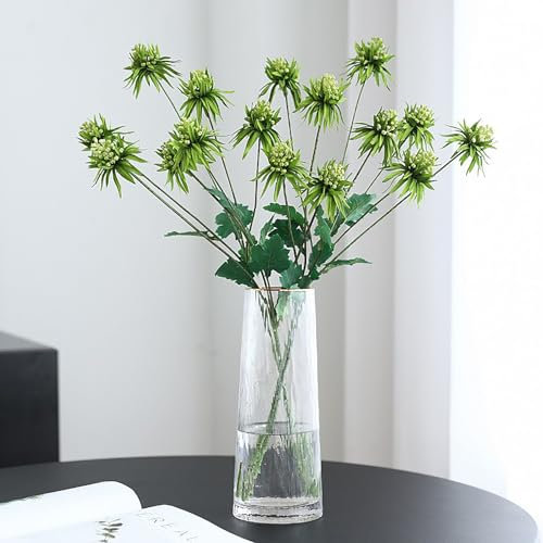 Bouquet de Fleurs de Chardon Artificiel, 5 Pièces, 23,22 Pouces, Branches Florales de Faux Chardon, Simulation de Tige Longue, Plante de Céleri D'épine de Houx de Mer pour Fête (B)