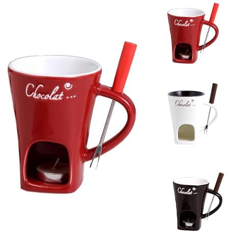 QingxingFa Lot De 2 Tasses À Fondue Au Chocolat Avec Fourchettes, Tasse À Chocolat Personnelle En Céramique Pour Fromage, Tasse À Chocolat Fondant, Tasse À Fondue Au Chocolat (Rouge)