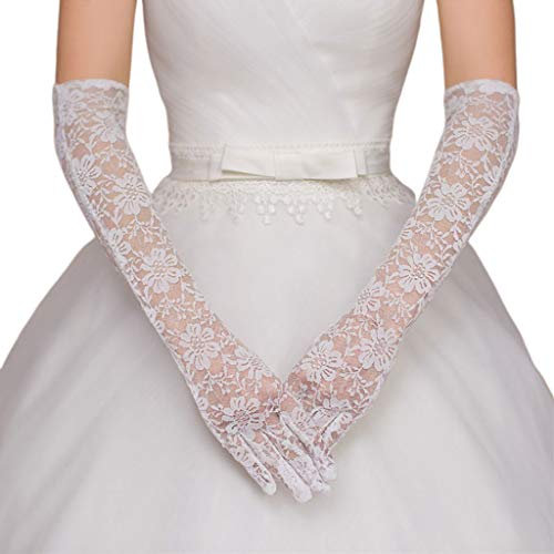 Ubxvamm Hochzeitskleid-Accessoires, Charm, Brauthandschuhe, weiße Spitze, voller Finger, langer Handschuh, elegante Dame, Braut, Abschlussball, Party Fäustlinge