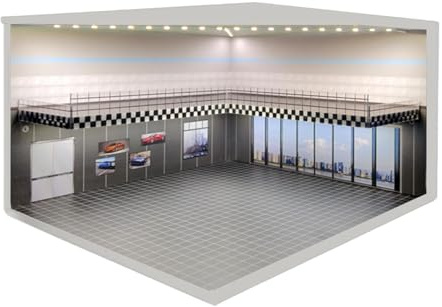 MagiDeal 1:64 Scale Parking Lot Diecast Car Display Parking Garage Model Collectibles LED Display Case for Model Cars Figures Diorama, A