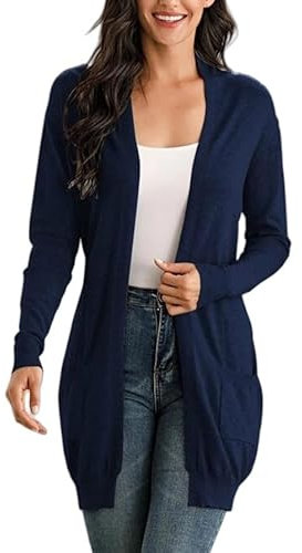 Generico Cardigan Donna Elegante Cardigan Lunghi con Tasche Floaty Casual Waterfall Maniche Lunghe Aperto Davanti Spolverino Lungo Maglione Cardigan Nero Morbido Cardigan A Cascata Cappotti per Donn