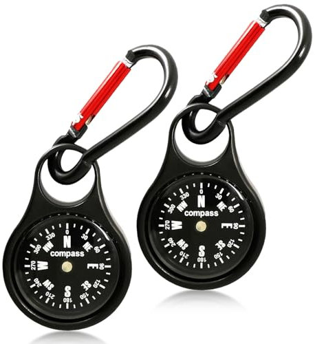 kodivenj 2 Stück Kompass Mit Karabinerhaken, Multifunktionaler Tragbarer Outdoor Kompass, Zinklegierung, Metallring, Schlüsselanhänger, für Outdoor Camping Wandern