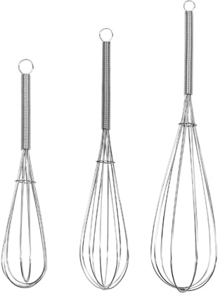 Digead Mini Wire Whisk, 3-Pack - 8, 10 & 12 Inch Small Whisk for Cooking - Ergonomic Spiral Handle, 304 Stainless Steel - Ideal for Whisking, Beating, Blending & Mixing Sauces - Silver