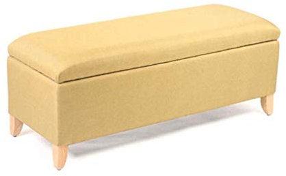 Ottomanischer Fußhocker, gepolstert, getuftet, mit Stauraum, mit Bezug, Aufbewahrungsbox, Beinen aus Massivholz, bequem und langlebig (gelb, 60 cm)
