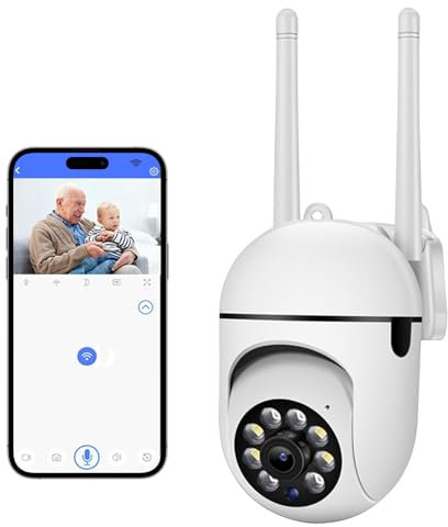 Anluomafuy Telecamera Wi-Fi, Telecamera WiFi 360° Visione Notturna a Colori, IP66 Impermeabile, Tracciamento Intelligente, Rilevamento Umano con Faretto e Sirena, Audio Bidirezionale, 2,4Ghz