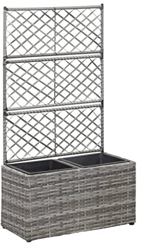 Tomostar Jardinière avec Treillis, Bac à Fleurs Jardinière Surélevée Lit surélevé en Treillis 2 Pots 58x30x107cm Résine tressée Gris