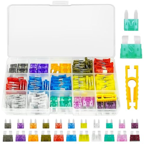 165 Pcs Car Fuses Kit – Mini & Standard Blad e Fuses,2A-40A, Mixed Fus-e Pack with Storage Case and Fuse Clip, Assorted Blad-e Fus es Automotive Fus e Set for Cars, Trucks, SUVs