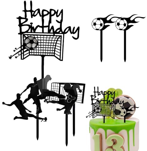 Football Cake Topper Set, Happy Birthday Football Cake Decorations Personalised Cakes Toppers for Boys Men Sports Theme Birthday Cakes Plugin Party Supplies