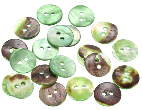 sourcing map 20Pcs Natural Shell Buttons, 12.5mm 2 Hole Mother of Pearl Blazer Buttons Sewing Craft Shell Discs for Shirt Sewing DIY Crafts Decoration, Green