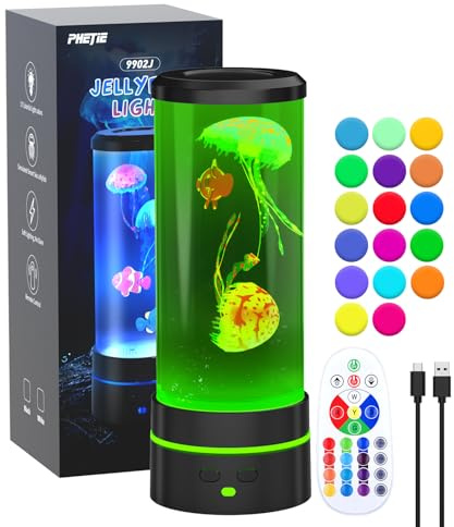 PHEJIE Lampada Medusa con Telecomando 29cm - 17 Colori RGB, Modalità Cambio Automatico, Luci Notturna per Bambini e Adulti, Lampada Lav con Effetto Bolle per Camera, Nursery e Relax