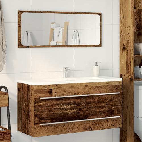 QJBSAVVA Mobile Lavabo Bagno Salvaspazio Legno Antico 100x38,5x48 cm Truciolato con Piano Appoggio e Design Retro per Bagno
