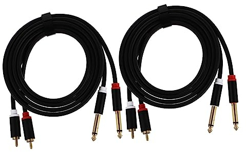 HEALSOPTHY Set 2pezzi Cavi Audio 1,5m Nero Doppio Maschio a Doppio 6,35mm Maschio, Anti-interferenza in Rame e Pvc per Amplificatore e Mixer Audio