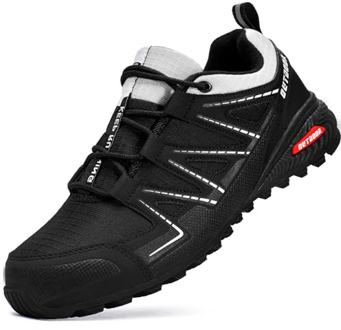 KEFUWU Trail Running Shoes Men Lightweight Non-Slip Walking Hiking Shoes Men Outdoor Running Sneakers (13 Men, Black-White)