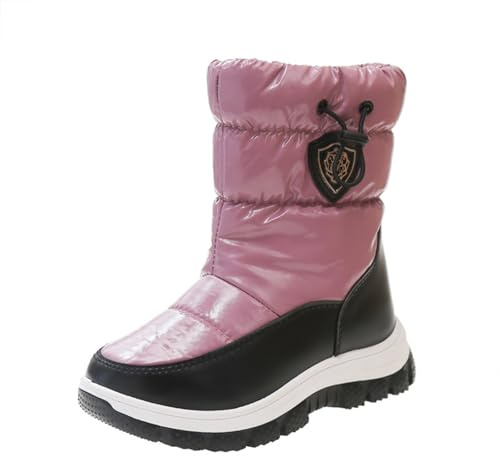 Kids Snow Boots Boys Girls Winter Waterproof Warm Fleece Lined Outdoor Snowboots Cozy Non Slip Snowboard Ski Shoes (Hot Pink, 11.5 Little Child)