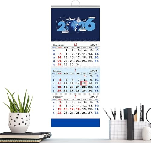 Vertikaler dreifach gefalteter Wandkalender 2026, 3-Monatsansichtskalender, vertikaler Wandkalender zum Aufhängen, für Freunde, Familie, Wohnzimmer, Arbeitszimmer, Wohnung