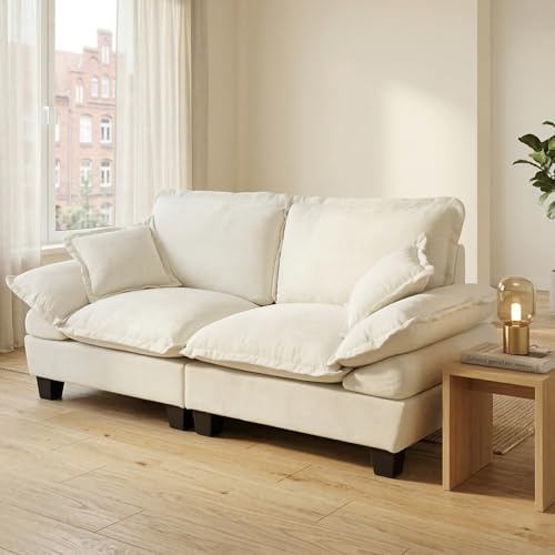 Luscriate Cloud Sofa mit Ottomanen – Modulares Ecksofa aus Chenille, modernes Designer Sofa mit 2 Kissen für Wohnzimmer & Apartment, Beige 2-Sitzer (Beige, 2-Sitzer)