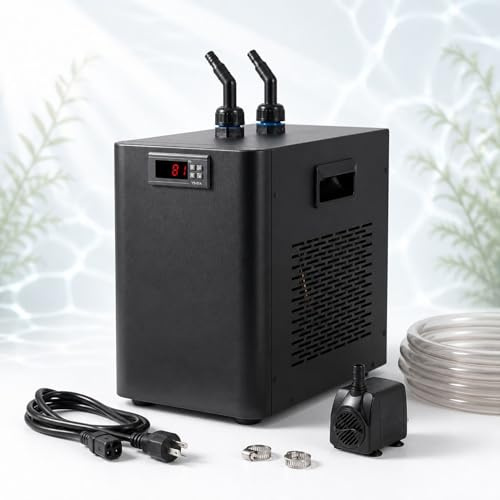 160L/300L/500L Aquarium Chiller, 1/10HP 1/3HP 1/2HP Water Chiller, Compressor Systems Cools Down Quickly, Suitable for hydroponic, Axolotls, Coral Reef with Pump and Filters,300L