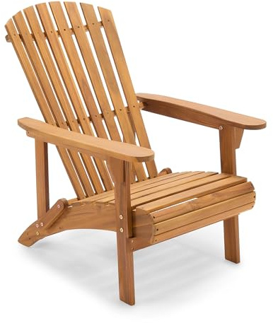 VonHaus Natural Adirondack Chair - Outdoor Acacia Hardwood Garden Chair & Teak Oil Finish - Durable Weather Resistant Wood for Patio & Deck - Wide Arms & Ergonomic Sloped Back - Hudson