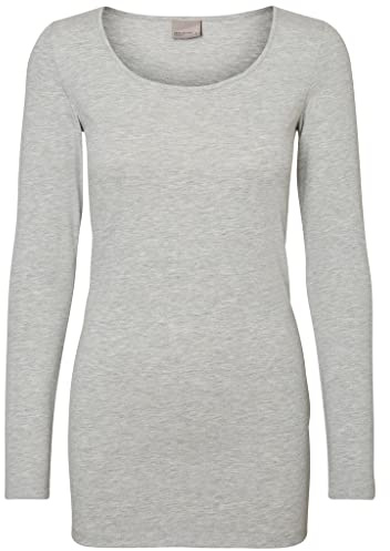 VERO MODA Damen Regular Fit Langarmshirt VMMAXI My LS Soft Long U - Neck NOOS 10152908, Einfarbig, Gr. 40 (Herstellergröße: L), Grau (Light Grey Melange)