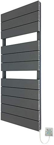 500mm (w) x 1200mm (h) Electric Flow Anthracite Single Aluminium Towel Rail with a 300w Electric Element & Chrome Wall Controller (Pre-filled)
