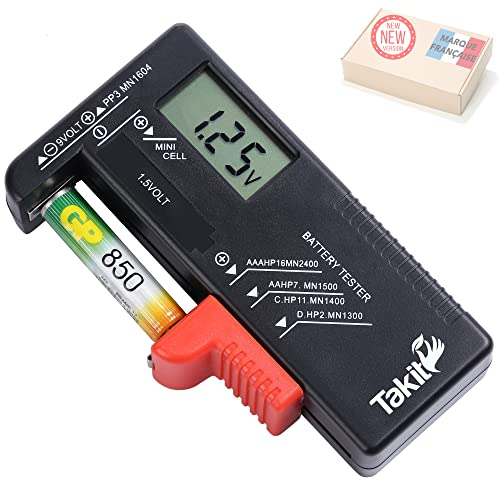 TAKIT Tester Batterie Digital Per AA, AAA, C, D, PP3, 9V, 1.5V, Batterie a Bottone - 5 Anni Di Garanzia