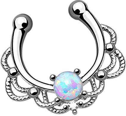Piersando Fake Piercing Vintage mit Opal für Septum Tragus Helix Nase Lippe Ohr Intim Nippel Brust