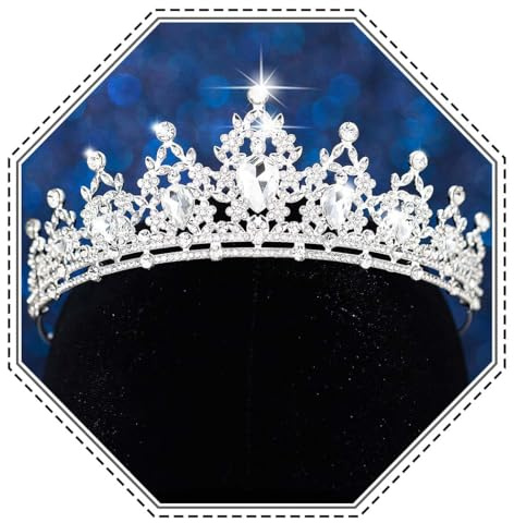 Jovono Hochzeit Strass Tiara Kronen Silber Prinzessin Kristall Stirnband Zubehör für Frauen und Mädchen, Legierung, Kristall, Kunststoff, Strass, Silber, Strasssteine