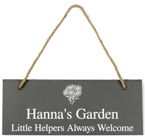 Personalised Flower Motif Hanging Garden Slate Sign Plaque